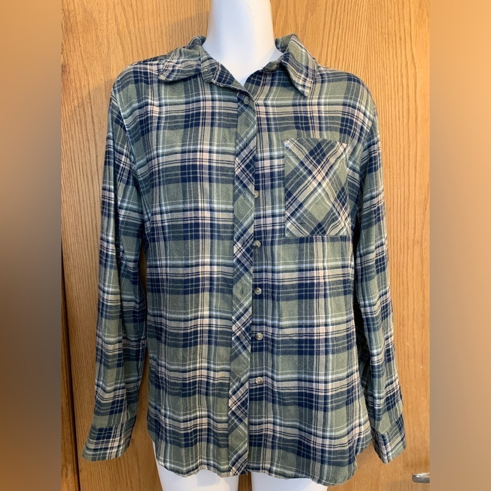 Arizona Jean co. Green plaid shirt XS